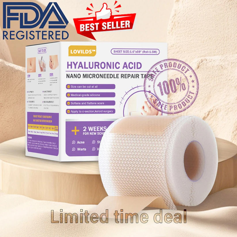 LOVILDS™ Hyaluronic Acid Nano Microneedle Repair Tape🏥(Treatment of old and new scars, reduction of surgical scars, stretch marks, keloids, acne, burns, warts, dermatomes and varicose veins)
