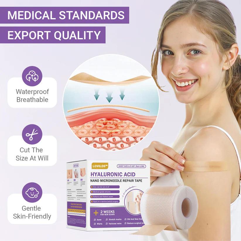LOVILDS™ Hyaluronic Acid Nano Microneedle Repair Tape🏥(Treatment of old and new scars, reduction of surgical scars, stretch marks, keloids, acne, burns, warts, dermatomes and varicose veins)